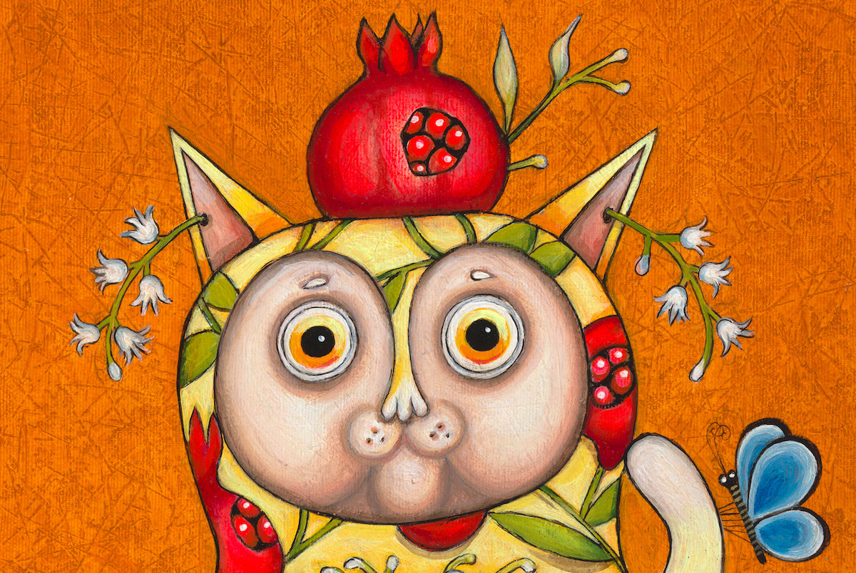 Pomegranate Cat (Print) - Alyona Krutogolova - Oil on canvas